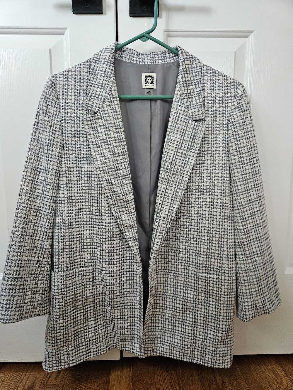Anne Klein Hounds Tooth Plaid 3/4 Sleeve Blazer - Women's Size Medium